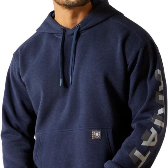 Durable Men's All-Season Rebar Hoodie - Ribbed Trim & Screen Printed Logo - Picture 1 of 5